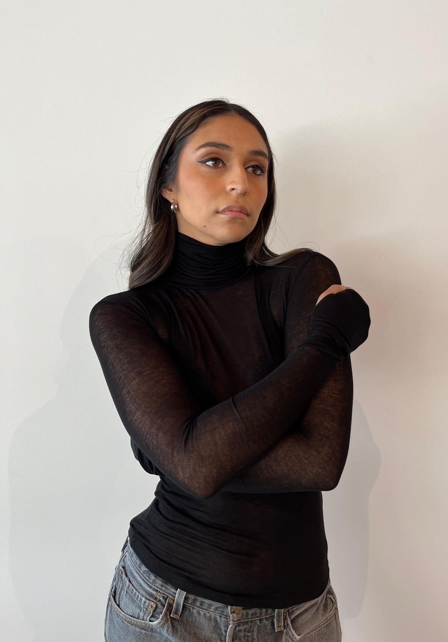 Marcella NYC Eloise Sheer Black Turtleneck