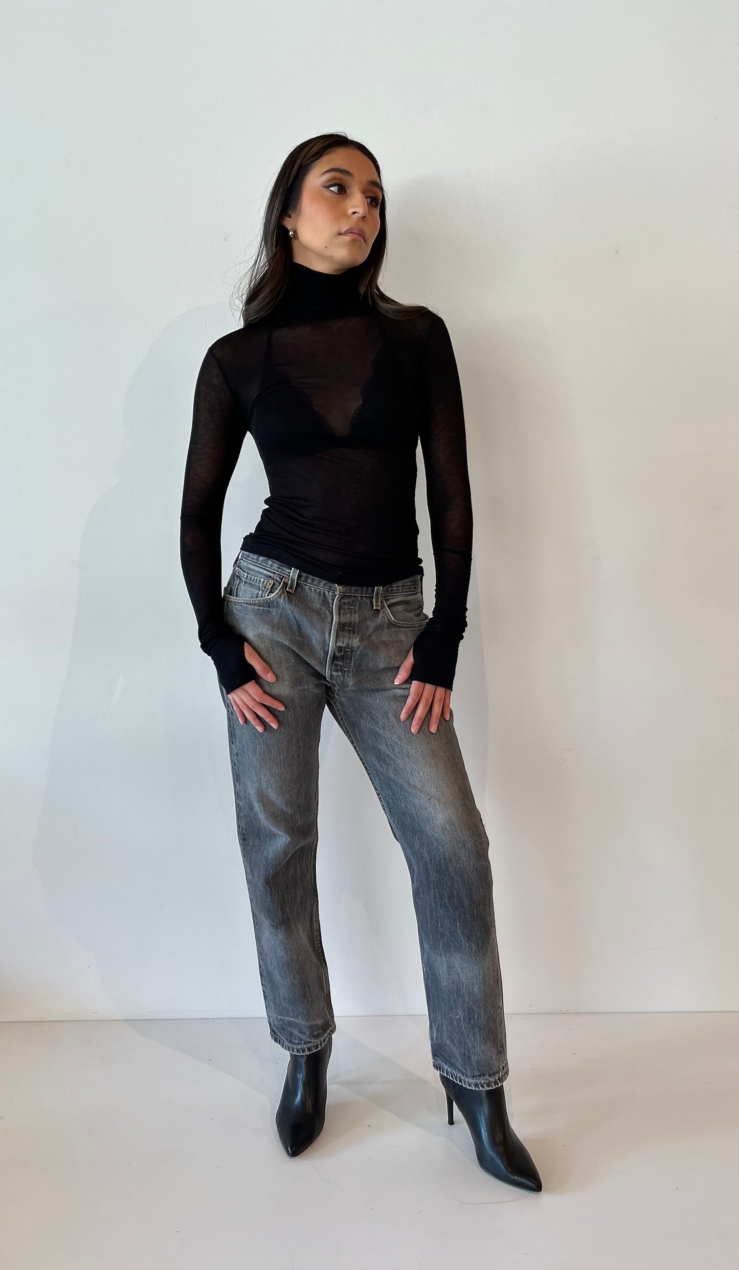 Marcella NYC Eloise Sheer Black Turtleneck