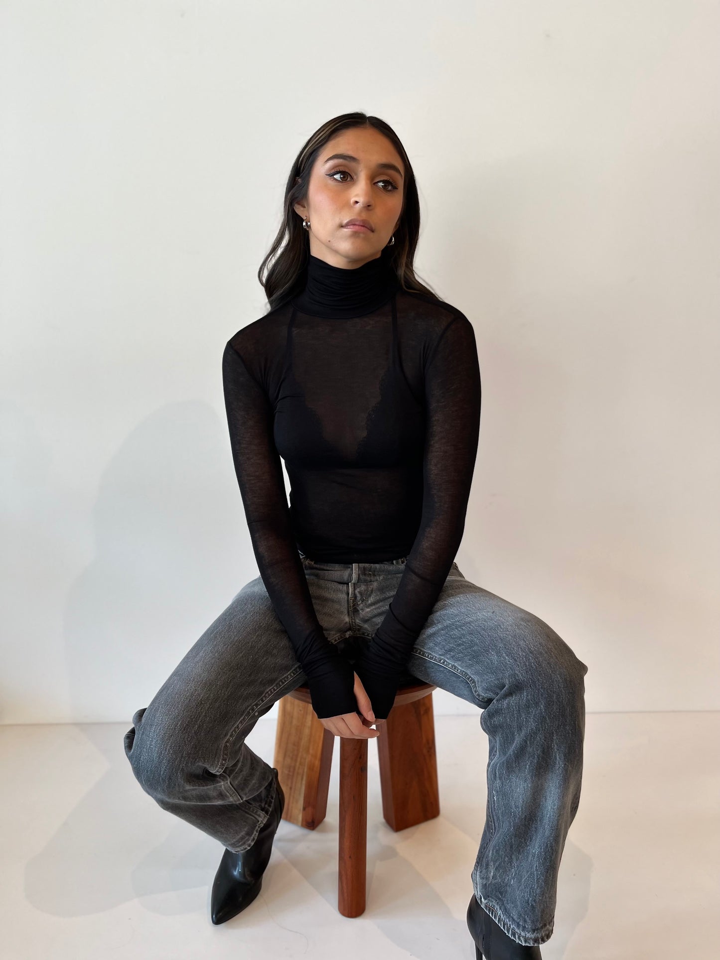 Marcella NYC Eloise Sheer Black Turtleneck