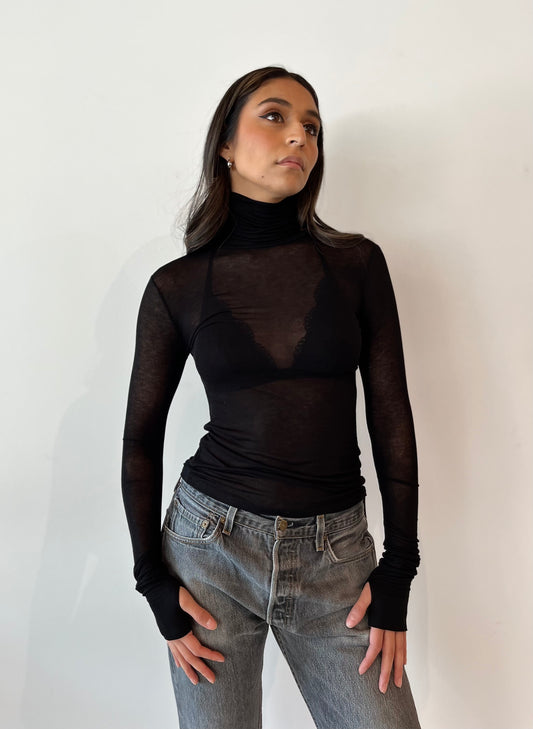 Marcella NYC Eloise Sheer Black Turtleneck